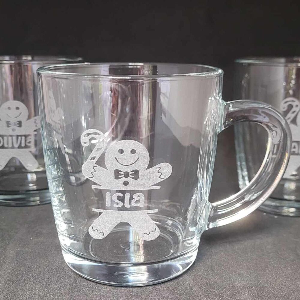 Custom Gingerbread Man Mugs! Personalised Engraved Glass | Christmas Gift | Limited | Drinks | Coffee | Tea